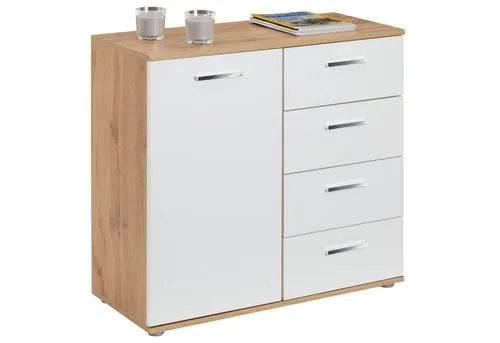 CARO-Möbel Kommode CHICAGO, 4 Schubladen Sideboard in verschiedenen Farben - Schubladenkommode mit 4 Schubladen und 1 Tür, bietet viel Stauraum und flexible Einlegeböden für optimale Raumnutzung. Hochwertige Spanplatte in modernem Design.