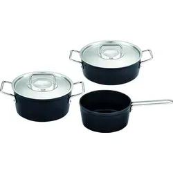 Fissler Kochtopfset Adamant, 3-teilig, Schwarz - Hochwertiges Kochtopfset mit kratzfester Adamant®-Beschichtung für müheloses Anbraten und Garen. Backofengeeignet bis 180°C, ideal für alle Herdarten. Made in Germany und umweltfreundlich aus 60% recyceltem Aluminium.
