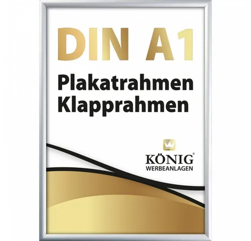 Dreifke Plakatrahmen DIN A1 – Aluminium Klapprahmen - Einzelrahmen aus stabilem 25mm Aluminiumprofil, silber eloxiert, mit entspiegelter PET Schutzscheibe. Ideal für schnelles Wechseln von Plakaten im Hoch- und Querformat.