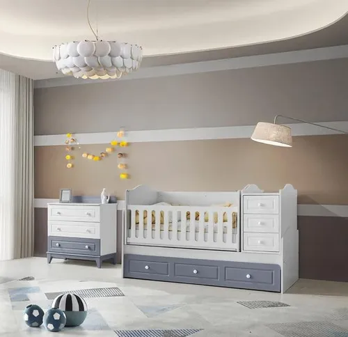 Modernes Montessori Babyzimmer Set mit Bett und Kommode - Funktionales Möbelset für das Kinderzimmer: enthält ein praktisches Schubladenbett und eine stilvolle Kommode. Ideal für ein modernes Wohnambiente.