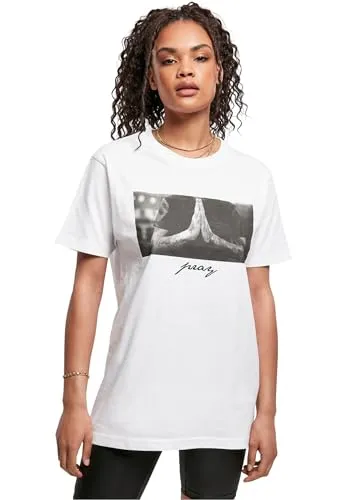 Mister Tee Damen T-Shirt Ladies Pray Tee, Print T-Shirt für Frauen, Graphic T-Shirt, Streetwear, White, 3XL