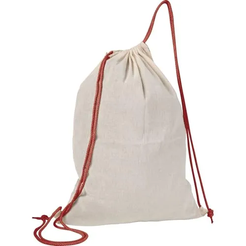 Baumwolle Gymbag / Sportbeutel / Turnbeutel / weiß mit roten Kordelzügen