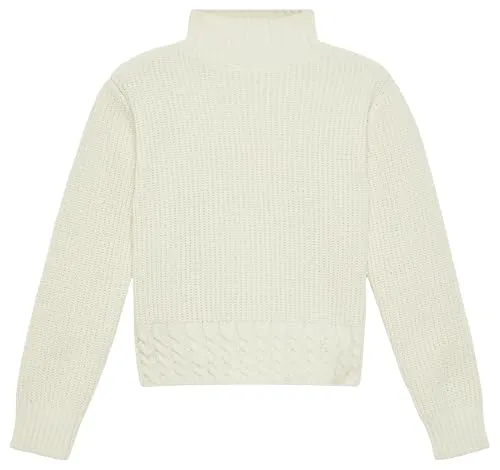 Eleganter Damenpullover mit Stehkragen - Pullover für Damen mit langen Ärmeln, Rippstruktur und Zopfmuster, ideal für einen stilvollen Look in der kalten Jahreszeit.