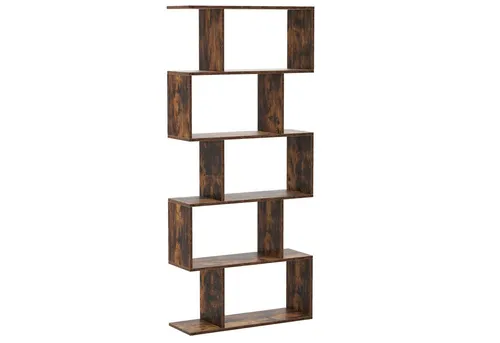 Costway S-förmiges Bücherregal, Alteiche, 5-stufig, 24x158x70 cm - Modernes Bücherregal mit einzigartigem S-Design für ästhetische Raumgestaltung. Bietet 5 Ebenen für optimalen Stauraum und ist ideal als Raumteiler in Wohnzimmer, Schlafzimmer oder Büro.