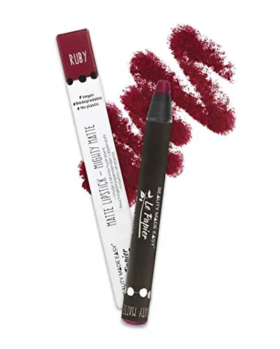 Beauty Made Easy Le Papier feuchtigkeitsspendender, matter, plastikfreier, veganer Lippenstift mit Shea Butter, Mighty Matte RUBY