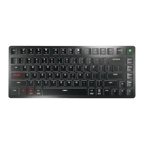 CHERRY KW X ULP 2.0 MINI, Ultra Flache Mechanische Kompakt-Tastatur, US-Layout (QWERTY), Für Windows & Mac, Multi-Device-Funktion Für Bis Zu 4 Geräte, Schwarz