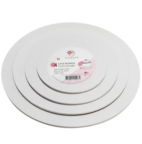 Wenburg Tortenplatte 4er-Set Tortenplatten, Pappe, Cake-Board Tortenteller beidseitig verwendbar Tortenplatte Pappe
