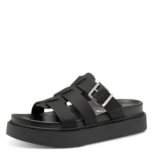 Tamaris Damen Pantolette in Schwarz - Gr. 40 - Pantoletten für Damen aus veganen Materialien mit vorgeformter Decksohle und sicherer Schnalle für optimalen Komfort und Stil.