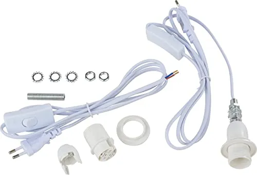 VBS 2er-Pack Lampenanschlusskabel-Set E14 Weiß inkl. Schalter Lampe Lampenaufhängung Pendelleuchte