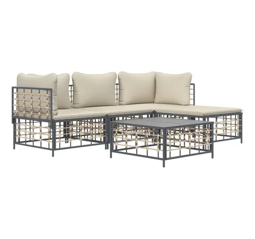 vidaXL 4-tlg. Garten-Lounge-Set mit Kissen Anthrazit - Gartenmöbel-Set aus wetterfestem Poly Rattan, ideal für entspannte Stunden im Freien. Mit dick gepolsterten Kissen für hohen Sitzkomfort und einem stabilen Stahlrahmen für Langlebigkeit.