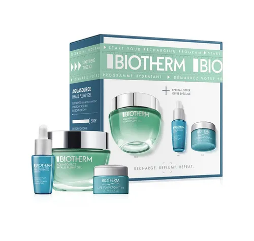 BIOTHERM Aquasource Hyalu Plump 50 ml Gesichtspflegeset - Gesichtspflegeset mit Hyalu Plump Gel, Biotech Plankton Elixir Serum und Augencreme für intensive Feuchtigkeit, Schutz und Regeneration – ideal für strahlende Haut.