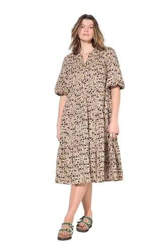 Studio Untold Damen große Größen Übergrößen Plus Size Midikleid, A-Linie, Flowerprint, Volants Sand 50+ 839919314-50+