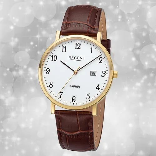 Produktbild Regent Herren Armbanduhr mit braunem Lederarmband URF1425