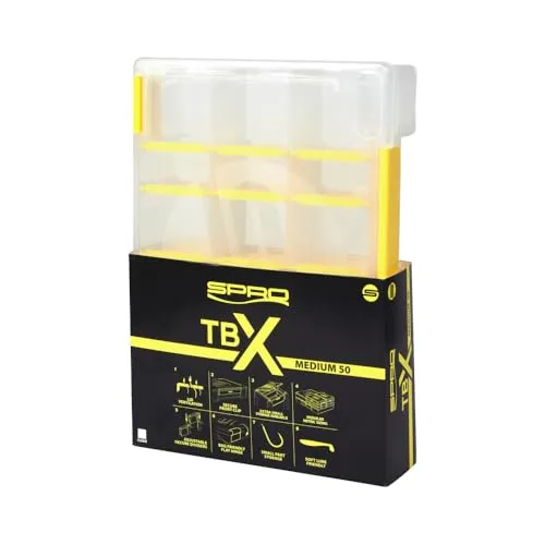 SPRO TBX Tacklebox & Werkzeugkiste - Robuster, wasserfester Kunststoff, versteckte Scharniere, flexible Fächer, modulare Größen - Perfekt für Angel- und DIY-Aktivitäten (Clear, 50M)