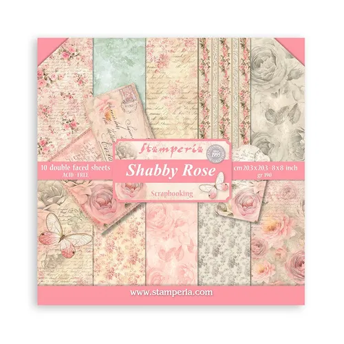 Stamperia Shabby Rose Decorative Paper - 20,3 x 20,3 cm, vintage Eleganz mit faded florals für kreative Projekte und Scrapbooking