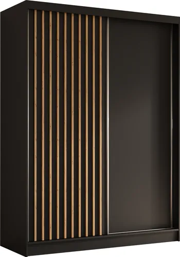 cm Kleiderschrank Erika mit Lamellen ohne Spiegel inklusive 2 Schiebetüren Schwebetürenschrank (Farbe: schwarz, schwarz, Lamelle Artisan) 160