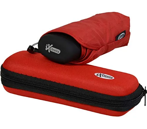 iX-brella Super-Mini-Taschenschirm - winziger Regenschirm im Etui - rot