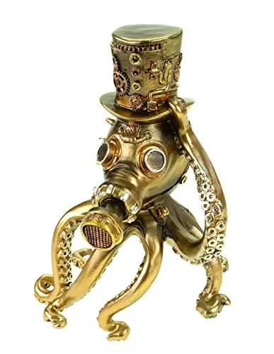 VOGLER Steampunk Oktopus mit Gasmaske Figur 17 cm - Sammlerfiguren: Detailreiche Steampunk Dekofigur aus hochwertigem Polyresin, handbemalt und ideal zur Verschönerung Ihres Zuhauses.
