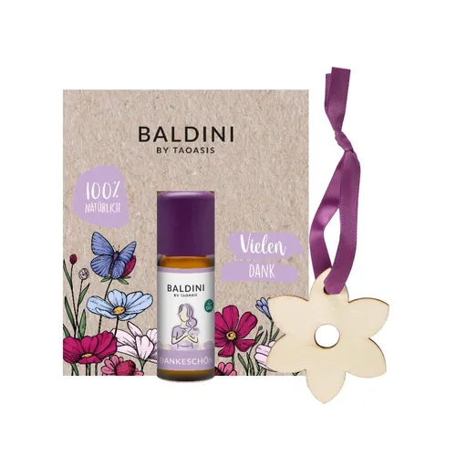 Baldini Mini-Duftset „Dankeschön“ 10 ml Dankeschön Bio + Holzanhänger Blüte
