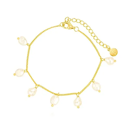 Brandlinger ® Perlenarmband Damen Silber 925 - Elegantes vergoldetes Perlenarmband mit 18 Karat Gold, verstellbar von 16-20cm. Hochwertiges, nickelfreies Material für besten Tragekomfort und langlebigen Schmuck.