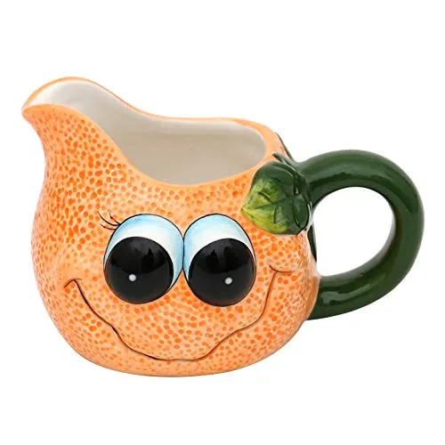 Dekohelden24 Keramik Milchkanne/Sahnekännchen als Orange/Apfelsine in orange, Maße ca. 14 x 11 x 8,5 cm.