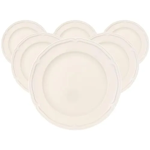 Villeroy & Boch Manoir Speiseteller 6er Set - Elegantes Design - Teller aus hochwertigem Premium Porzellan mit edlem Relief-Design, spülmaschinenfest und mikrowellensicher – ideal für festliche Anlässe und den täglichen Gebrauch.
