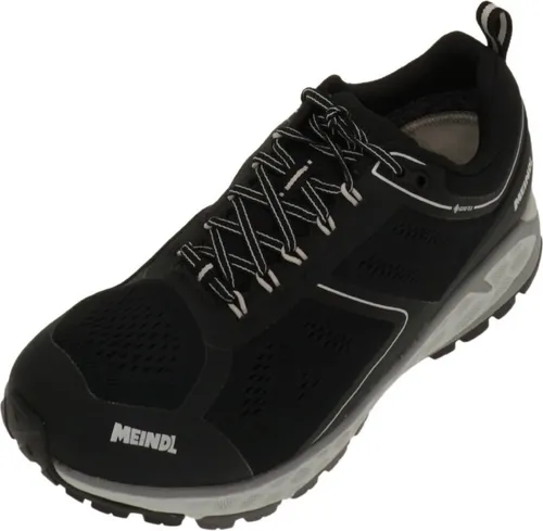 Meindl Power Walk 2.0 Wanderschuh Schwarz - Silber - 44,5 - Wanderschuhe für Herren, wasserdicht und atmungsaktiv dank GORE-TEX, bietet optimalen Komfort mit breiterer Zehenfreiheit und dämpfender Sohle für schonendes Gehen.