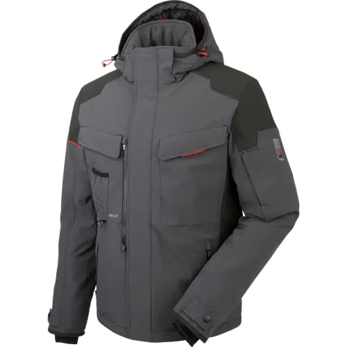 WÜRTH MODYF Winter Softshelljacke One – hochwertige Arbeitsjacke für kalte Arbeitstage in den Größen XS – wasserabweisend (8.000 mm WS) mit abnehmbarer Kapuze – in grau