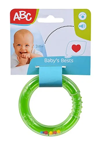 Simba ABC Ringrassel, Babyspielzeug, mit bunten Rasselperlen, Riffelung und Prägung zum Fühlen, D:9cm, ab 3 Monate