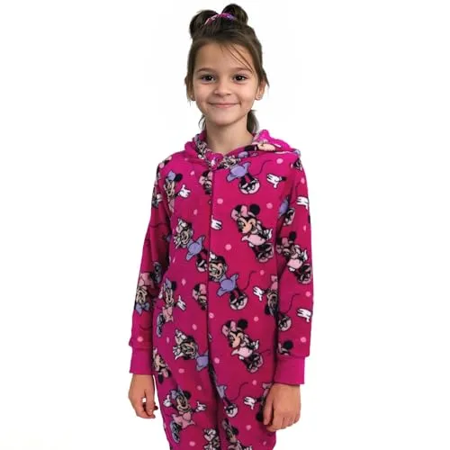 United Labels Disney Minnie Mouse Jumpsuit mit Kapuze für Mädchen, Pink, 122-128, Overall lang, Schlafanzug Einteiler für Kinder