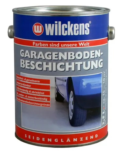 Wilckens Garagenboden Beschichtung 2,5l - Lacke für Garagenböden, in edlem Kieselgrau RAL 7032, bietet eine robuste und langlebige Oberfläche mit seidenglänzendem Finish.