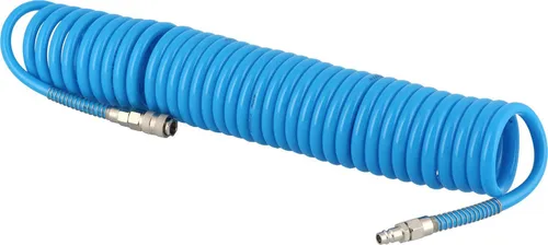 AIRPRESS Druckluftspiralschlauch 12*8MM - 10M - Robuster Polyurethan-Schlauch für Druckluftinstallationen. Ideal für den Einsatz mit Kompressoren, max. Druck 12 bar, inklusive Schnellverbinder.