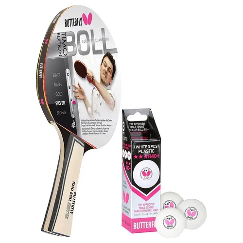Butterfly Timo Boll Silber 85015 Tischtennisschläger Set - Komplettschläger für Allround-Spieler, inklusive 3 hochwertigen 40+ 3*** Bällen für optimale Spielverhältnisse.