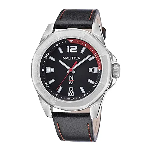 Nautica Men's Quartz Leather Strap, Black, 22 Casual Watch (Model: NAPTBF105)