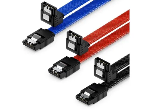 deleyCON deleyCON 3x 50cm SATA 3 Nylon Kabel HDD SSD 1 Stecker 90° Gewinkelt Computer-Kabel