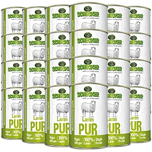 Schecker Nassfutter - 100% Lamm pur - getreidefrei - glutenfrei- 24 x 410 g - hypoallergen - nur 6,4% Fett