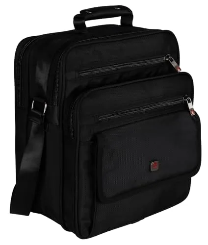 EAAKIE Arbeitstasche Umhängetasche XXL für Flugbegleiter - Hochformat Herren-Schultertasche, bietet Platz für DIN A4 Ordner, 23 Liter Volumen und robustes Polyester-Material in elegantem Schwarz.