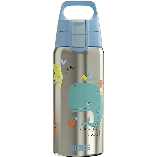 SIGG Flasche Shield Therm one 'Whale Friend' - Thermobehälter für Kinder mit innovativem ONE Top Verschluss, hält Getränke bis zu 36 Stunden kalt und besteht zu 90% aus Recycling-Edelstahl für nachhaltigen Genuss.