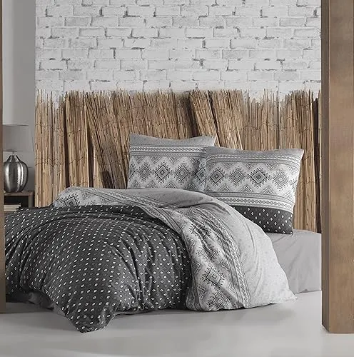 ZIRVEHOME Bettwäsche-Set 135x200 cm, 2-teilig, Anthrazit/Grau, Baumwolle Bettbezug, AsterV1