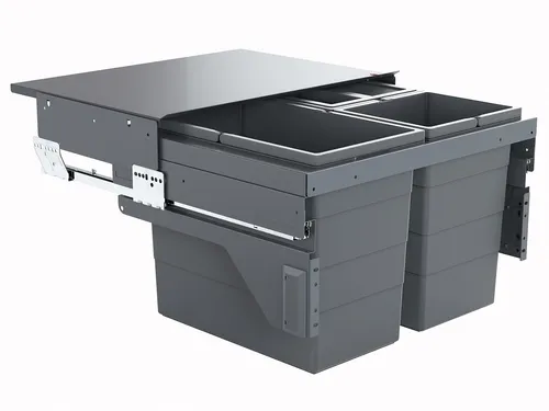 Hailo AS Cargo 600 3610851 Einbau Abfallsammler - Haushaltszubehör, ideal für Unterschränke mit Frontauszug, bietet 3 Behälter mit insgesamt 54 Litern für effizientes Mülltrennen.