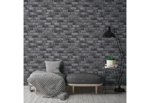 A.S. Création Steintapete Grau Anthrazit - A.S. Création Bricks & Stones 388124 - Backstein Tapete - 10,05 m x 0,53 m - Made in Germany