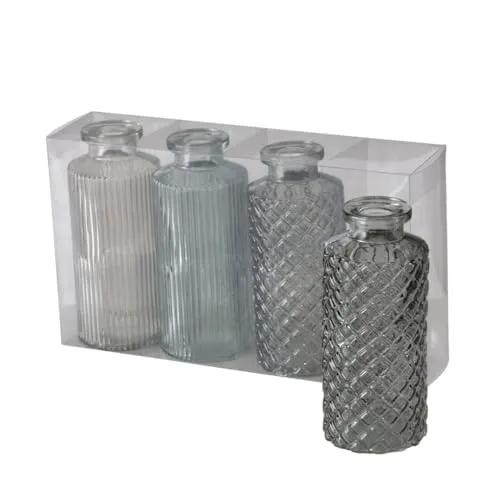 Boltze Panja (4 Teilig, Farbe Grün/Hellgrün, Höhe 14 cm, Durchmesser ca. 6 cm, aus Glas, Elegante Vase, für den Innenbereich, Dekoration) 2032280, Normal