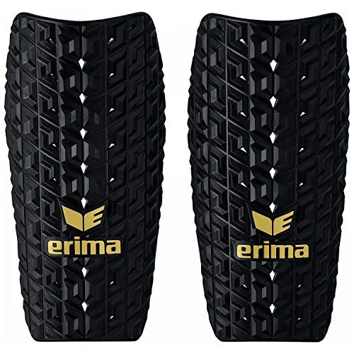 ERIMA Jugend Evo Flex Schienbeinschoner, schwarz/Gold, XS - Schienbeinschoner für Fußball, extrem flexible Platine mit ERIMA HASG-Technology für maximale Stoßdämpfung und optimale Ventilation durch Lüftungslöcher.