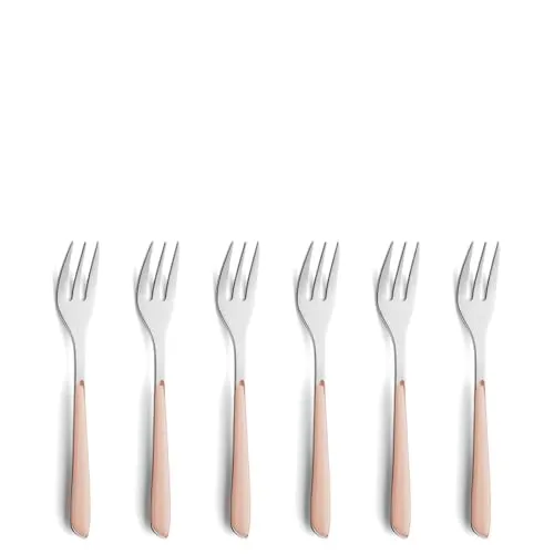 Kuppels PRISMA Kuchengabel-Besteck Set aus 18/0 Edelstahl, 6-teilig, für 6 Personen, hochwertige Kunststoffgriffschalen in Apricot, rostfrei & spülmaschinenfest