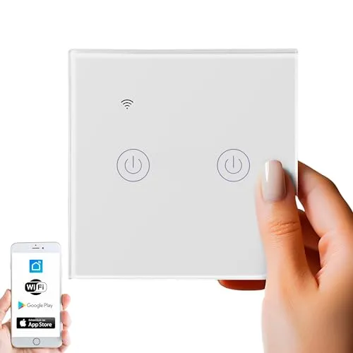 Wlan Smart Touch Lichtschalter Glas 2.4GHz TouchSchalter Smart Life App Alexa und Google Home 2 Schaltausgänge WLAN Lichtschalter Smarter Lichtschalter mit Nullleiter (2 Schaltausgänge)
