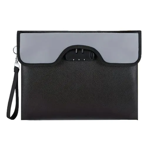 Feuerfeste Tasche Dokumententasche mit Schloss, 35.5x25.4cm wasserdichte Geldtasche, Tresor Feuerfeste Aufbewahrungstasche für Dokumente Passport Bankdatei Geld Wertsachen, Schwarz