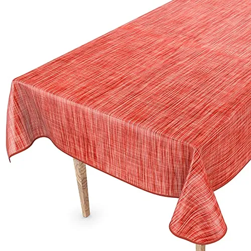 Tischdecke abwaschbar Wachstuch Wachstuchtischdecke 140 x 140cm mit Saum Leinen Textil Optik Rot Gartentischdecke Wachstuch