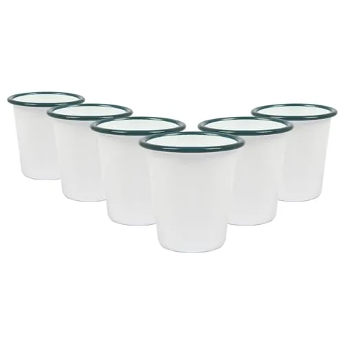 Argon Tableware 6X 300ml Weiß Emaille Tassen - Grün - Wiederverwendbar Edelstahl Zinn Camping Reisen Trinken Kaffee Becher Kinder Gläser