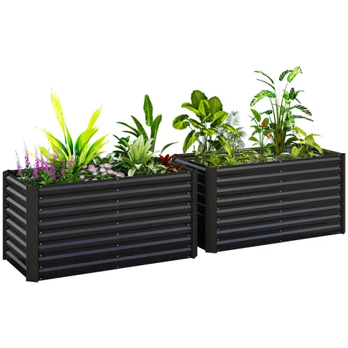 Outsunny 2er-Set Hochbeet aus verzinktem Stahl - Praktisches 2er-Set Hochbeete für Garten und Terrasse, ideal für Kräuter, Gemüse und Blumen. Witterungsbeständig und robust, mit sicherem Design und einfachem Aufbau.