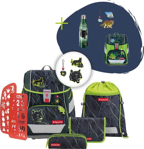 Step by Step Schulranzen-Set 2IN1 PLUS „Danger Cat Chiko“, 9-teilig, grün